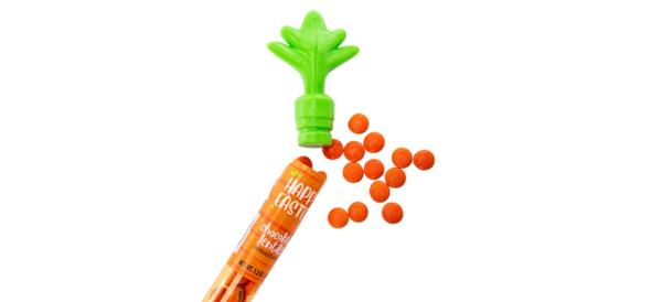 Milk Chocolate Candy-Filled Carrot Tube on white background